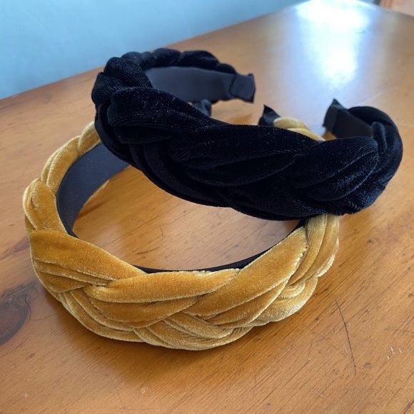 NWOT! Black & Mustard Yellow Twisted Velvet Headbands (SET OF 2!) - Picture 4 of 10